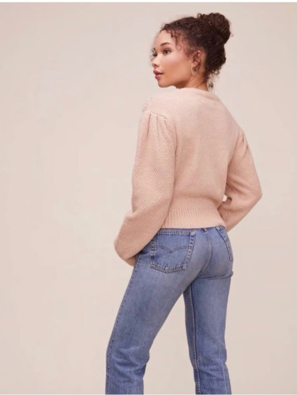 Astr Blush Pink Crewneck Sweater with Floral Detail - Picture 3 of 6